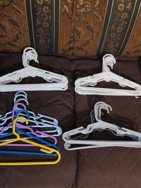 Children's Plastic Clothing Hangers White + Multi Color Large Lot 37 Hangers